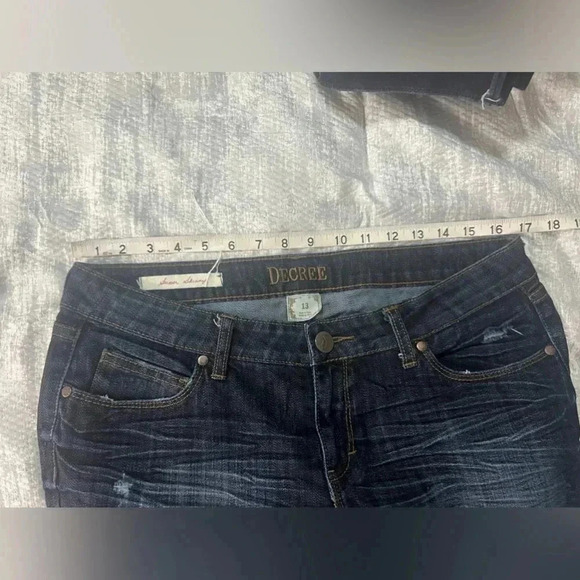 Decree Denim blue jeans skinny fit stretch distressed pockets mid rise size 13 - Picture 6 of 7